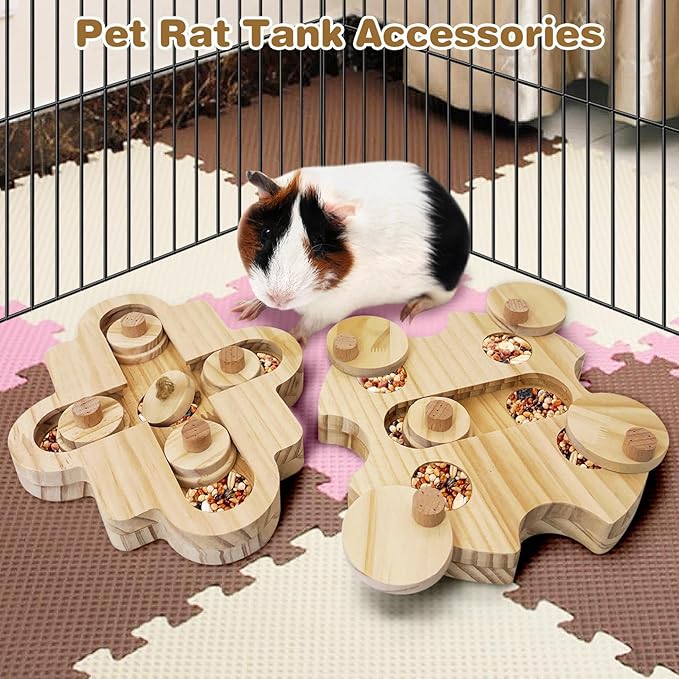 BNOSDM Hamster Foraging Toys Boredom Breaker Pet Rat Foraging Toys Bunny Puzzle Toys for Rabbits Interactive Bunny Toys Wooden Hamster Enrichment Toys for Guinea Pig Chinchillas Small Rodents,6-Hole