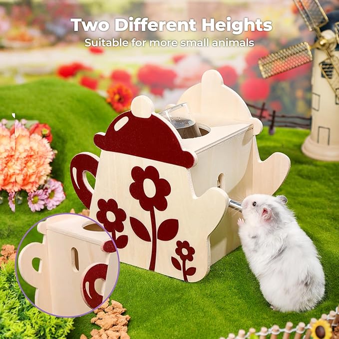 Hamster Water Bottle for Glass Tank – 4 oz Guinea Pig Water Bottle No Drip for Hamster Cage Accessories Small Animal Water Dispenser with Wooden Holder for Rats, Gerbils