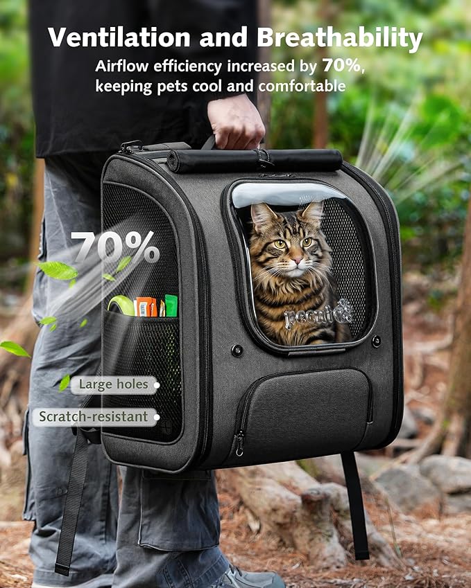 Pecute Cat Backpack Carrier XL, Large Space Cat Bubble Backpack, Breathable Cat Carrier, Shaded Dog Backpack Carrier, Ergonomic 3D Design for Travel, Hiking, Suitable for Shopping, and Vet, Gray