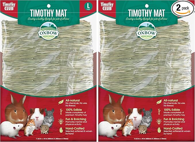 Oxbow Animal Health Timothy Club Mat, Large, Guinea Pig Hideout, Guinea Pig Toys, Bunny Toys, 100% Timothy Hay, Bunny Enrichment for Rabbit Cage, Rat Cage Accessories (Pack of 2)