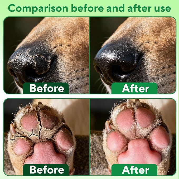 Lick-Safe Dog Paw & Nose Balm, Dog Paw Wax Protector with Coconut Oil, Moisturizer Soother Heals Dry Cracked Snout & Pads, All-Natural Nose Butter & Cream for Horse Hoof, Cat Petts Care, 2.8oz*2