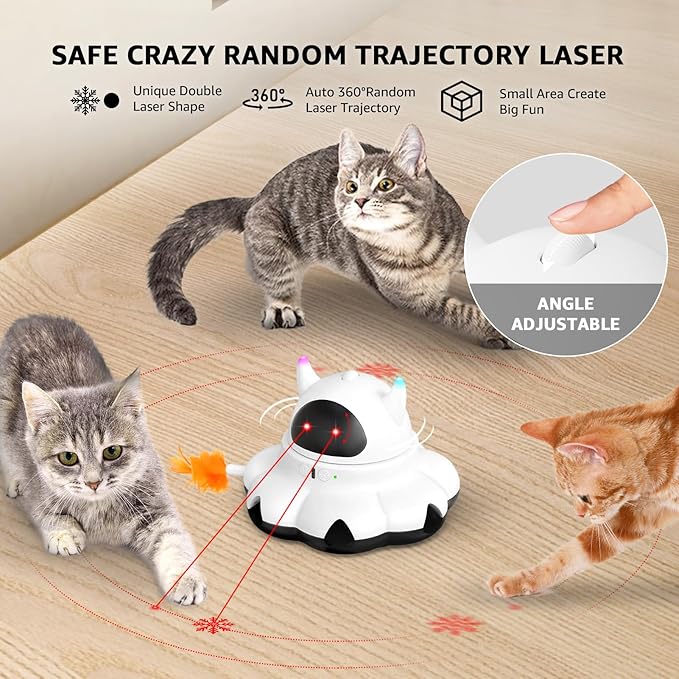 MIKK Cat Laser Feather Toy 2-in-1 Interactive for Indoor Cats Automatic with Remote Control USB-C Rechargeable, No Batteries Needed, Easy Setup, Multi-Cat Use Electronic Kitten Exercise Toy