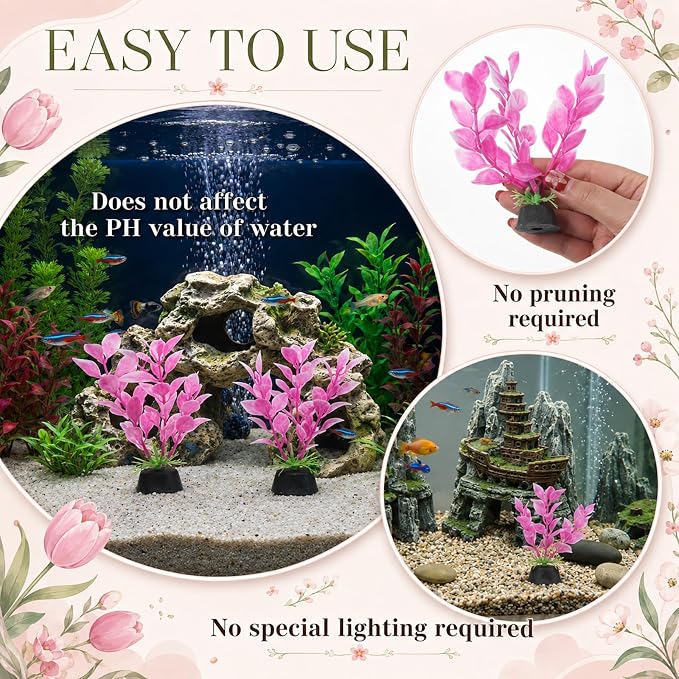 3 Pcs Small Aquarium Plants for Betta Fish Tank, 4 Inch Aquatic Water Grass Decoration Pink Betta Hammock Plant Small Fish Tank Decor Aquarium Plants Decorations