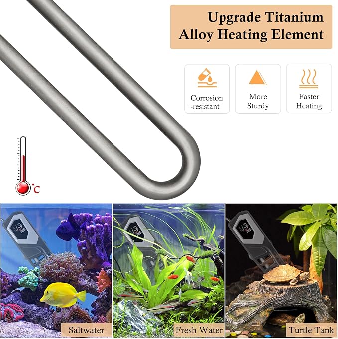 HITOP 600W Titanium Aquarium Heater: Digital Fish Tank Heater with External Controller, Submersible Aquarium Heater with Over-Temperature Protection for Saltwater and Freshwater 75-150Gallon