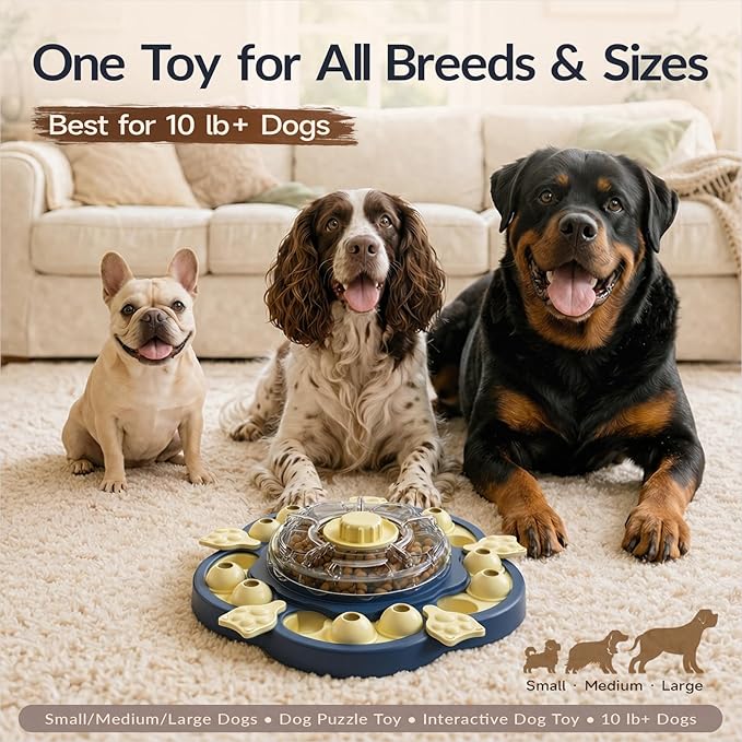KADTC Dog Puzzle Toy, 3 Levels of Step-by-Step Challenge, Spin to Release Treat Dispenser, Slow Feeder & Mental Stimulation Enrichment Toy for Small Medium Large Dogs