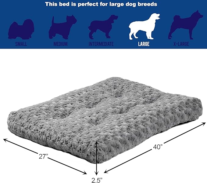MidWest Homes for Pets Large QuietTime Deluxe Gray Ombre Swirl Plush Pet Bed, Machine Washable, Non-Skid Bottom, Soft Crate Mat for 42-inch Crates