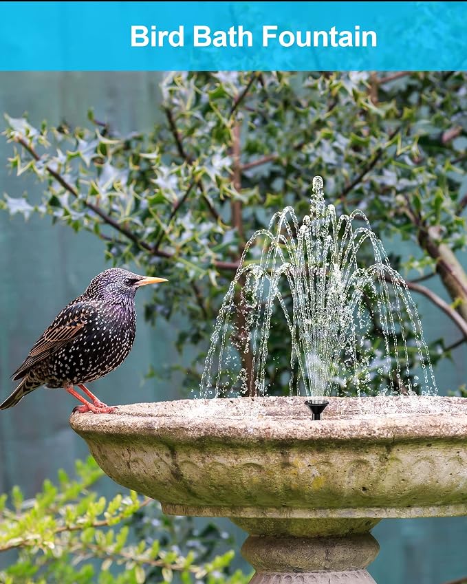 Biling Solar Fountain for Bird Bath, Solar Panel Kit Outdoor Solar Water Pump with 4ft Tubing for Hummingbird Bath, Small Pond and Fish Tank (Pack of 2)