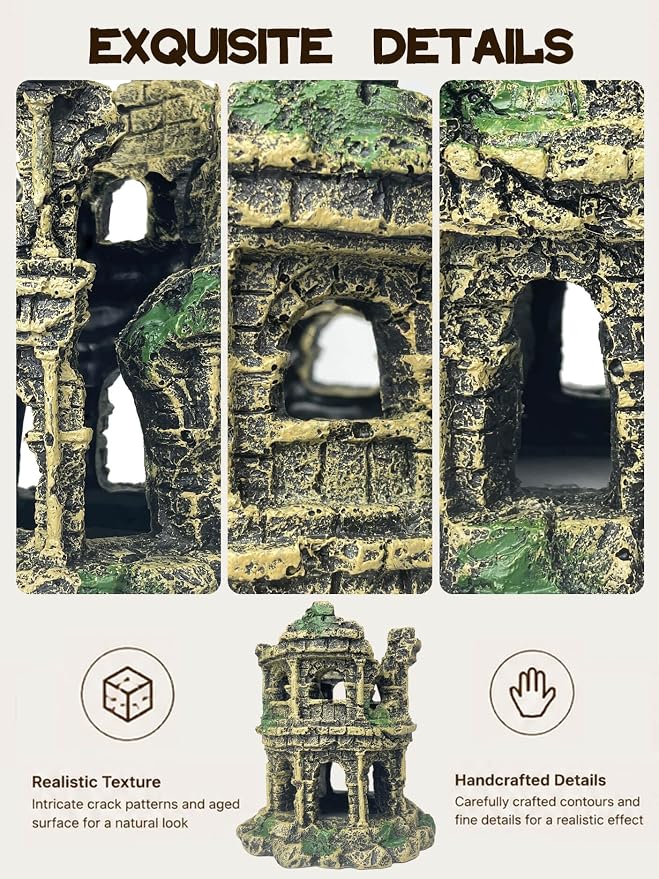 Fish Tank Decor - Antique Roman Column Ruin Decor for Aquarium, Hideout with European Castle Texture for Betta, Guppy, Shrimp - Safe Aquatic Decoration, Fish Hiding House（Cylinder）