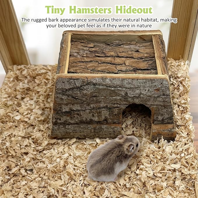 kathson Bark Wood Dwarf Hamster House Mouse Natural Chewable Hideout Hut Mice Resting Room Hamster Cage Accessories for Dwarf Hamster Mice Young Syrian Hamsters and Other Small Animals