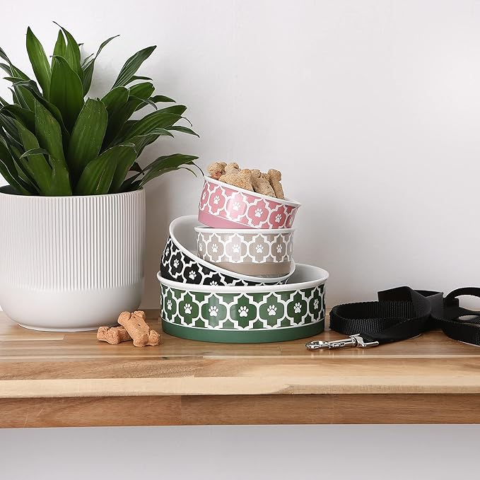 Bone Dry Lattice Collection Pet Bowl & Canister, Small Set, 4.25x2", Black, 2 Piece
