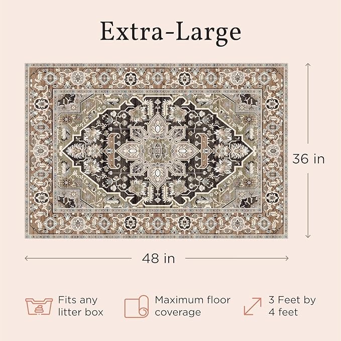 Lovewag Pets Cat Litter Box Mats 2 Pack - Large 36x48 Inch Machine Washable, Easy Clean,Non-Slip,Waterproof Mats for Indoor Cats-Kitty Litter Mess Control & Pet Urine Floor Protection (Taupe Checkers)