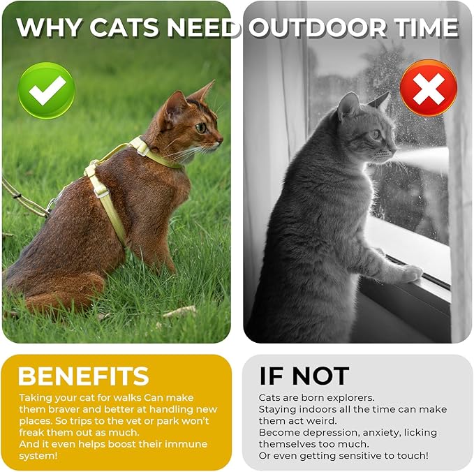 Cat Harness and Leash Set - Yellow Lightweight Soft Kitten Harness Escape Proof, Adjustable Travel Pet Harness for Walking，Easy Control Comfortable Outdoor (Yellow, One Size Fits All)