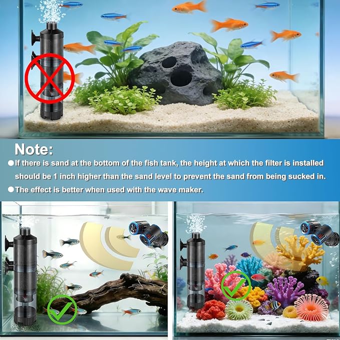 Carefree Fish Aquarium Sponge Bubble Filter with Fish Poops Collector Quiet for 10~60Gal Fish Tank for Saltwater and Freshwater(Not Include Air Pump)