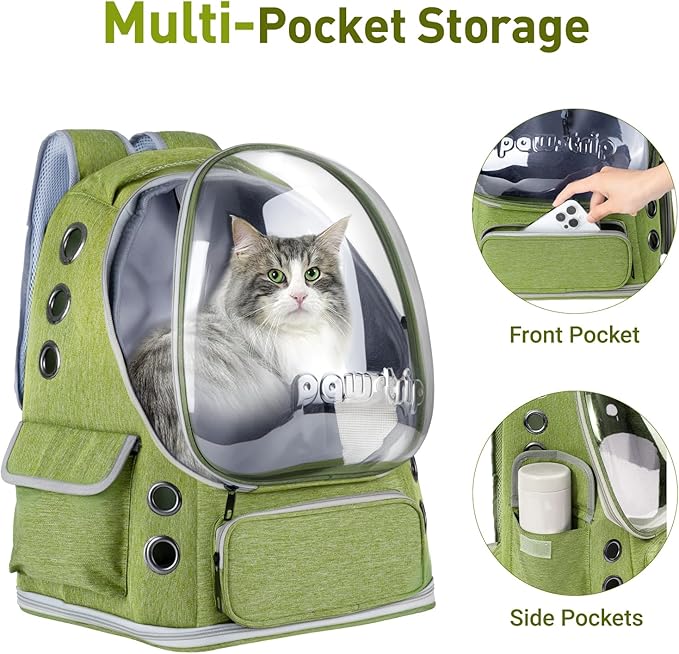 Pawstrip Cat Backpack Carrier with Large Space Bubble Window, Airline Approved Breathable Pet Carrier for Small Dogs Cats up to 15lbs, Foldable for Travel Hiking & Outdoor Use