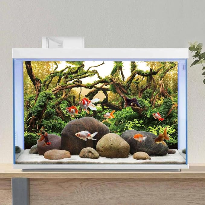 AWERT 72x18 inches Aquarium Background Branches Aquarium Background Aquatic Plant River Bed & Lake Fish Tank Background Vinyl Background | AWERT Moss Driftwood River Bed & Lake Aquarium Background Vinyl