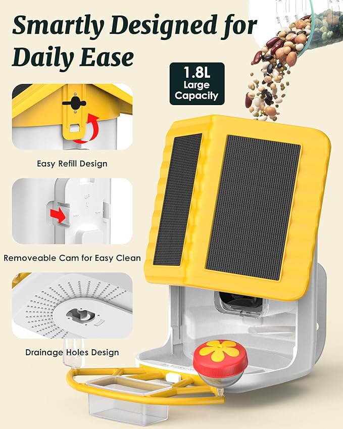 Bird Feeder with Camera Solar Powered, 2K Live Arrival Alert Auto Capture Video with 32GB TF Card, AI Identify Smart Camera Bird Feeder Ourdoor Backyard Gift for Mom Dad Birdlover, 2.4G WiFi