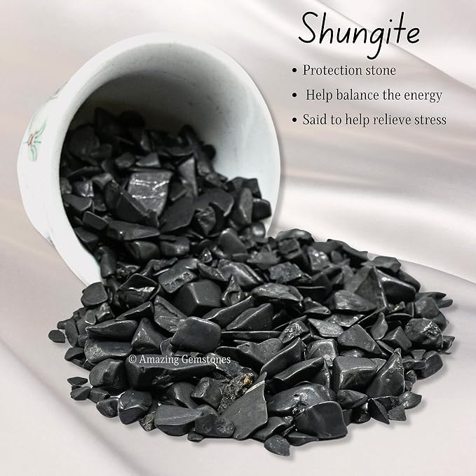 Shungite Crystal Chips Aquarium Gravel Rocks - Bulk Fish Tank Gravel, Small Tumbled Stone and Tiny Crystals for Decoration (Natural AAA Grade Gemstones)