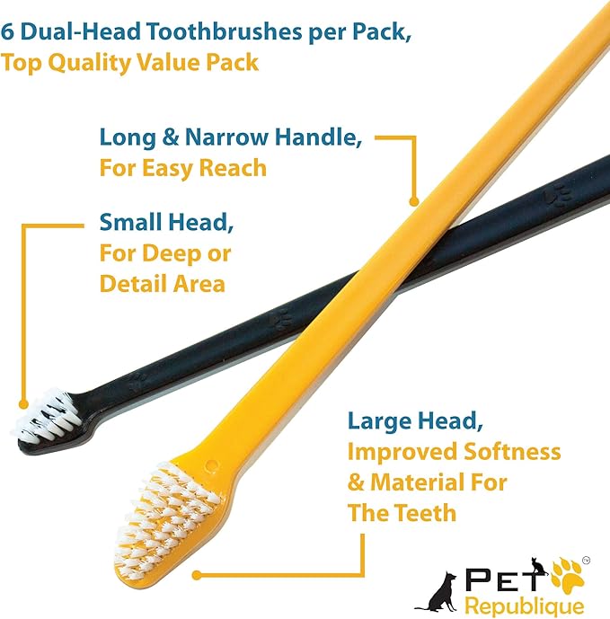 Pet Republique Dog Toothbrush Set of 6 – Dual Headed Dental Hygiene Brushes for Small to Large Dogs, Cats, and Most Pets