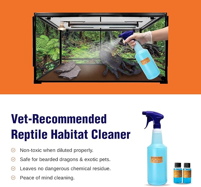 Chlorhexidine Solution 2% Spray Kit, Reptile Disinfectant Cleaning Solution, 32 oz Sprayer with Refills, Chlorhexidine Spray for Reptile Habitats