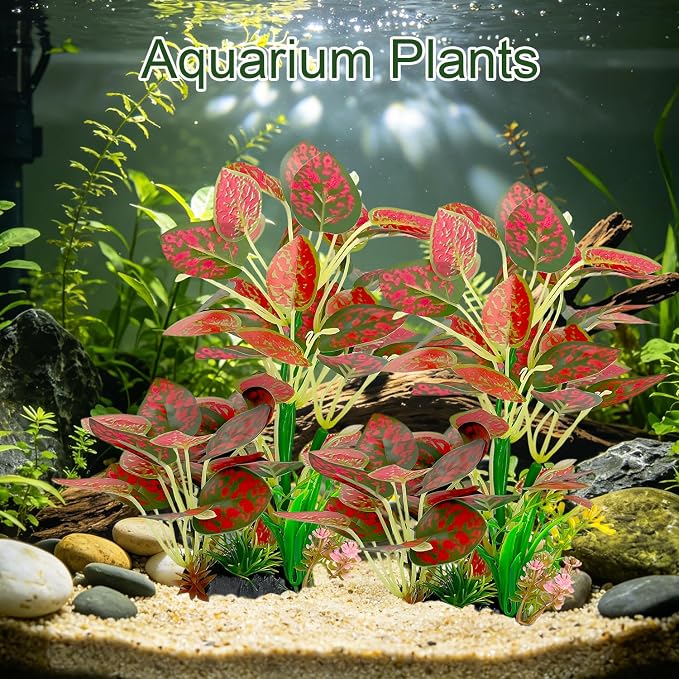 Silk Aquarium Plants (2-Pack), 9.8-inch Artificial Aquarium Silk Plants | Simulated Fish Habitat Decor, Safe Silk Plants for Aquariums Fish fishbowl (Red)