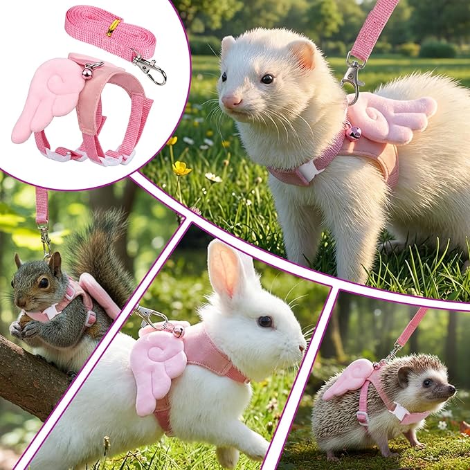 Ferret Harness and Leash Set Small Animals Vest Harness Guinea Pig Clothes with Safe Bell Soft Mesh HarnessLeash Vest for Baby Rabbit Ferret Guinea Pig Teacup Chihuahua Mouse Hamster