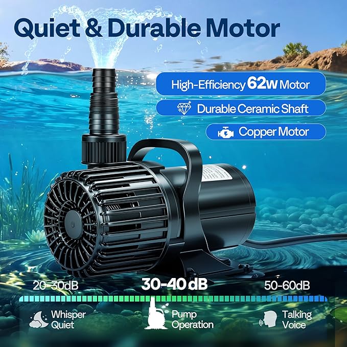 VIVOHOME Electric 62W 1100GPH Submersible Water Pump for Koi Pond Pool Waterfall Fountains Fish Tank and Aquarium