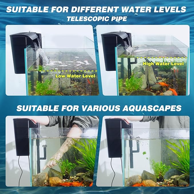 Large Hang on Back Aquarium Filter 344GPH for 40-150 Gallon Fish Tank, U-V Light Big Canister w/ Filters High Flow 5-Stage Green Killing Deodorization Machine Keep Fresh& Saltwater Water Crystal Clear