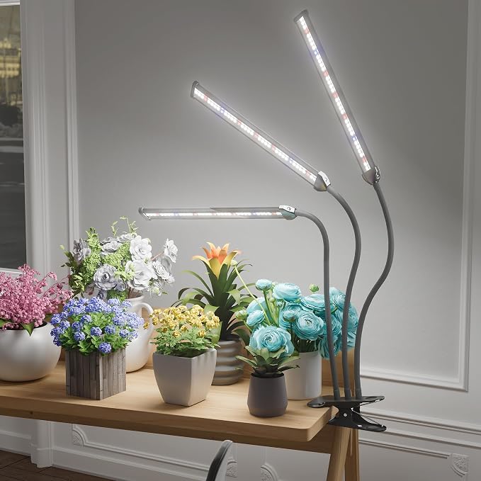 Grow Light,24W (160Watts Equiv) 5000K White Full Spectrum LED Growing Lamp Clip on Desk for Indoor Plants,Bulbs Replaceable & Non-dimmable (Black, 120Watts)