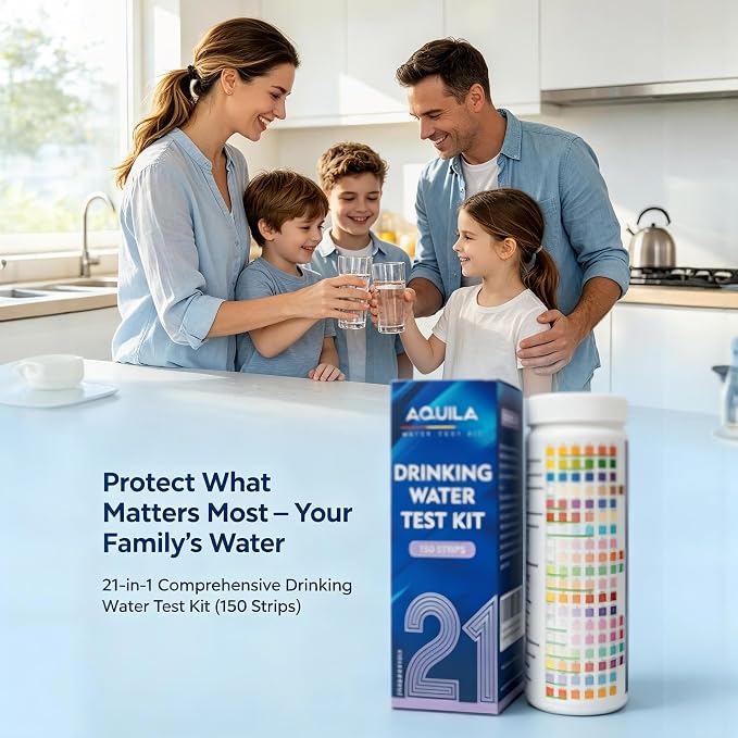 Drinking Water Test Kit 21 in 1, 150CT Water Testing Strips for Home Tap | Well Pool Fish Tank City Water Tester for Hardness, pH, Iron, Copper, Chlorine, Nitrite, Lead, Alkalinity, Flouride, & More
