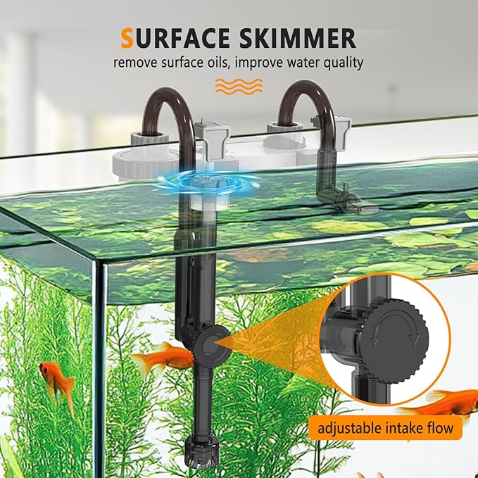 hygger Quiet Hang On Back Aquarium Filter 5-30 Gallon Small Fish Tank Canister Filter with Surface Skimmer Spray Bar 3 Floss Pads Bio Filter Media Adjustable Flow, Easy Water Change 132 GPH