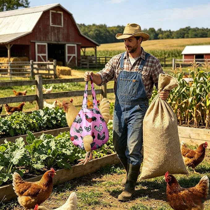 Chicken Carrier Sling Holder Bag with Handle, Driving Poultry Carriers Handbag for Farm Owners and Pet Lover Chicken Holder Poultry Travel (Pink)