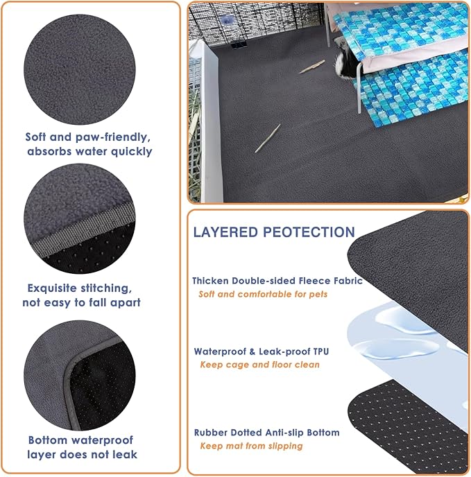 Guinea Pig Fleece Cage Liners for C&C 2x4 Habitat, Washable Reusable Guinea Pig Bedding Super Absorbent Guinea Pig Pee Pads Anti Slip Mat for Rabbit Hamster Rat - 2 Pack 57.1" x 27.6"