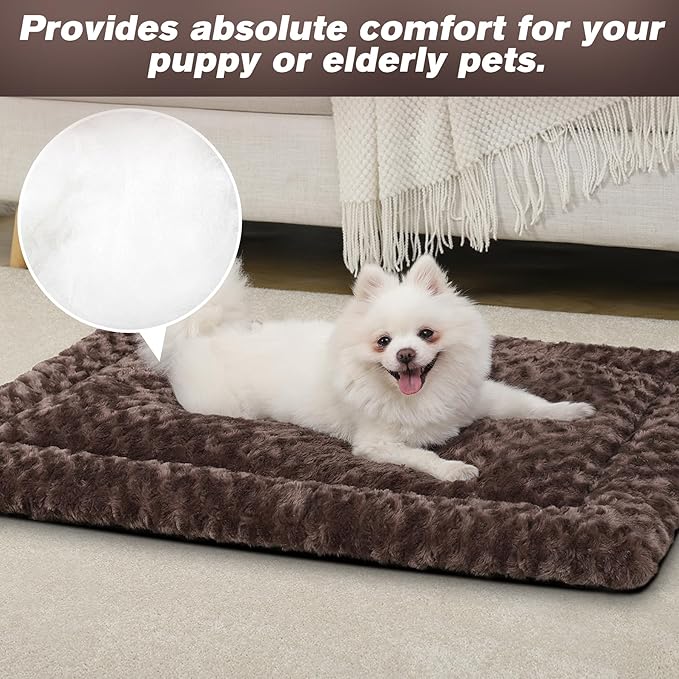 Washable Dog Bed Mat Crate Pad Soft Fluffy Pet Kennel Beds Dog Sleeping Mattress for Large Jumbo Medium Small Dogs, 48 x 30 Inch, Brown