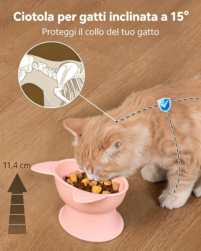 MateeyLife Elevated Cat Bowls, 2P Raised Food and Water Bowl Set for Indoor Cats & Small Dogs, Whisker Fatigue Cat Bowl, Anti Vomit Feeding Pet Bowls, 6 oz Each, Dishwasher Safe - Pink & Green