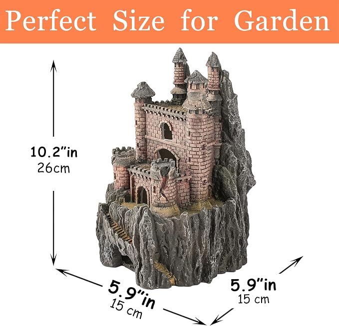 Teaeeno Age-of-Magic Wizard’s Castle Aquarium Décor-Resin for Freshwater and Saltwater Fish Tanks-Large House Ornament Kit -Cute Fish Tank Decor Aquarium Decor-Charming Castle Decor Statue(Stone)