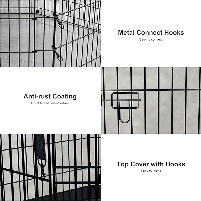 Dog Playpen with Top Cover,Foldable Metal Puppy Play Pen,24x24in 8 Panels Dog Playpen with Door for Indoor Outdoor,Heavy-Duty Pet Exercise Fence for Small Medium Animals