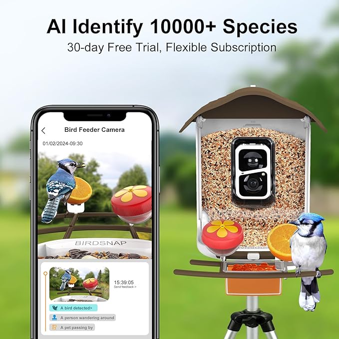 birdsnap® PAV-Bird Feeder with Camera,2K HD with 64GB Card, AI Identify Smart Bird House Cam Solar Panel,Live Stream,Motion Detection,Auto Record Video for Backyard Outdoors,Ideal Gift for Bird Lover