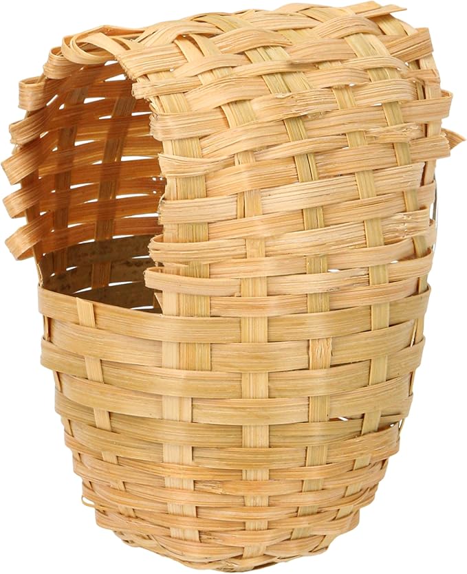 Finch Nests for Cages - Small Bird Nest with Metal Hook, Hand-Woven Box Natural Bamboo Cage Accessories, Hut Toy Hanging Shelter Warm Bird Houses, Handmade Hideout House, Outdoor Balcony Art Crafts