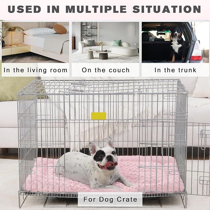 Washable Dog Bed Mat Crate Pad Soft Fluffy Pet Kennel Beds Dog Sleeping Mattress for Large Jumbo Medium Small Dogs, 42 x 28 Inch, Pink