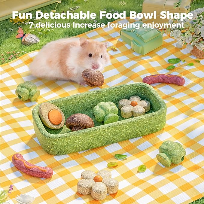 mini&moe Hamster Chew Toys for Teeth - Guinea Pig Chews and Treats Natural Hamster Enrichment Toys Improve Dental Health for Rat, Bunny, Chinchilla, Gerbils and Small Animal