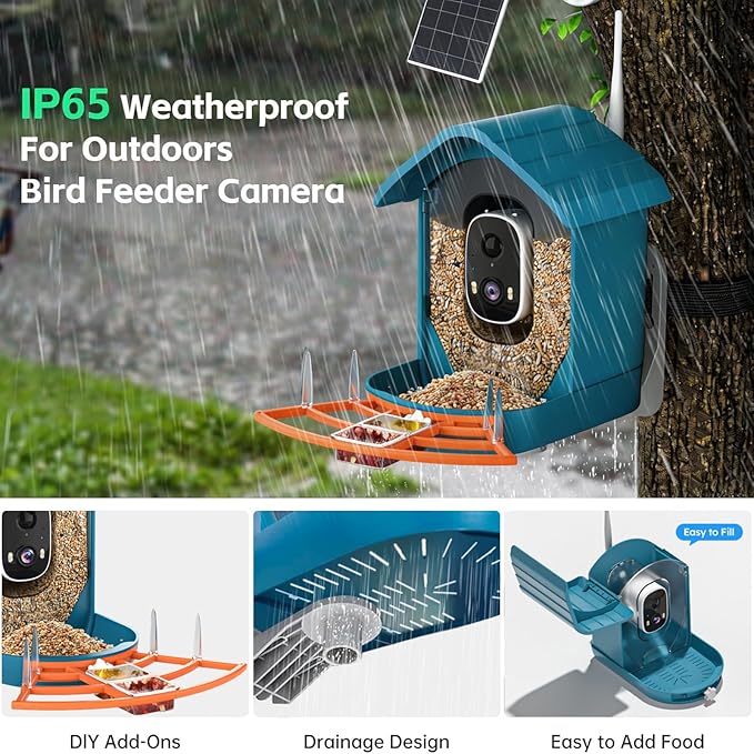 Bird Feeder with Camera, AI Bird Identification, Full HD Live Video, Solar Powered, 2.4Ghz WiFi, Instant Arrival Alerts - Best Gifts for Bird Lover