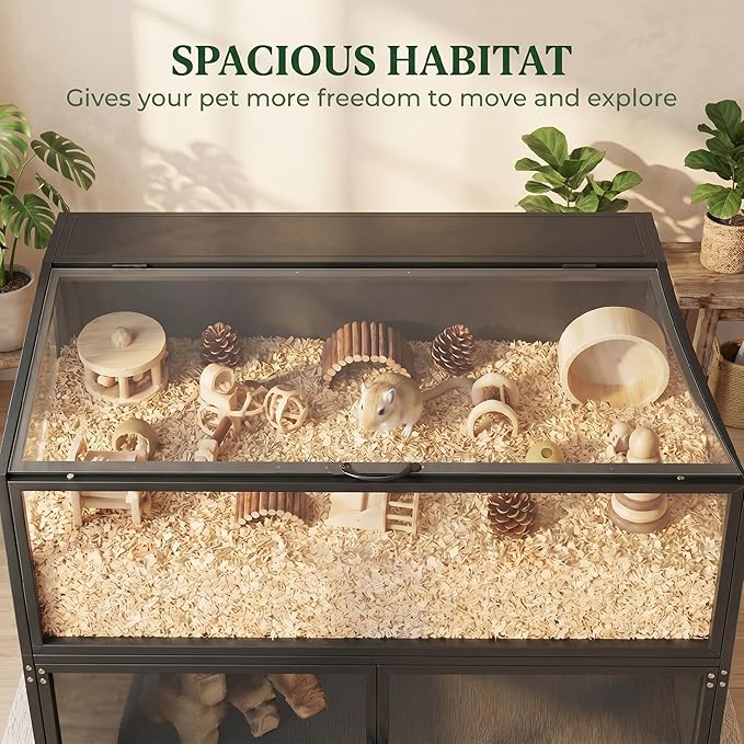 PawHut Hamster Cage with Storage Cabinet, Small Animal Cage with Openable Top and Easy-View Acrylic Panels, Large Guinea Pig Habitat for Rat, Hedgehog and Gerbil, 41" x 16" x 40" H, Black