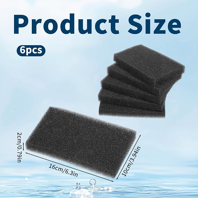 Aquarium Filter Sponge 6PCS Aquarium Bio Filter Media Sponge for Fish Tank Filters Sumps Ponds (6.28 x 4 x 0.78 inch, Black)