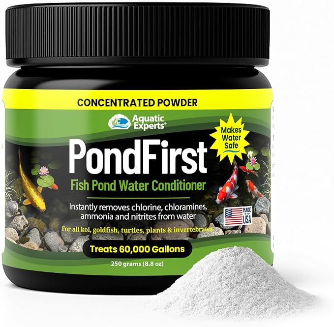 PondFirst Pond Water Conditioner - Concentrated Instant Dechlorinator for Fish Ponds, Makes Water Safe for Koi and Goldfish, Made in The USA, Aquatic Experts (Powder - 250 Grams)