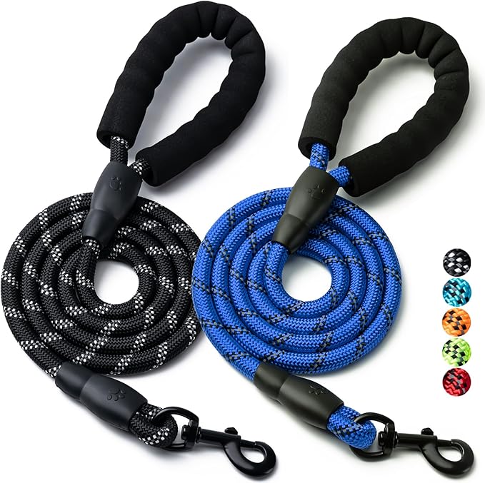 2 Pack Dog Leash, 4/5//6 FT Heavy Duty Nylon Rope Pet Leashes with Comfortable Padded Handle, Reflective Dog Leashes for Small Medium and Large Dogs (5FT-1/2,Black/Dark Blue)