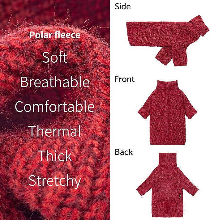 Fitwarm Knitted Turtleneck Dog Sweater, Thermal Dog Winter Clothes for Small Dogs Boy Girl, Holiday Pet Outfit, Heather Dark Red, XS