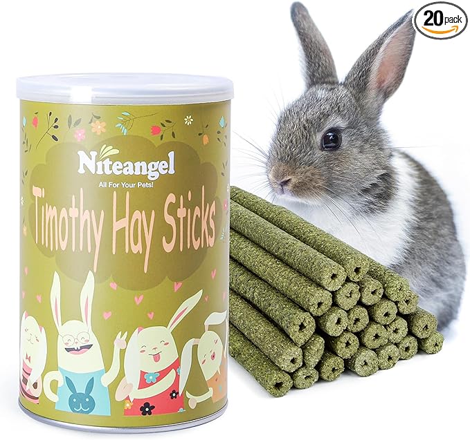 Niteangel 20pcs Natural Timothy Hay Sticks, Timothy Molar Rod for Rabbits, Chinchilla, Guinea Pigs and Other Small Animals.