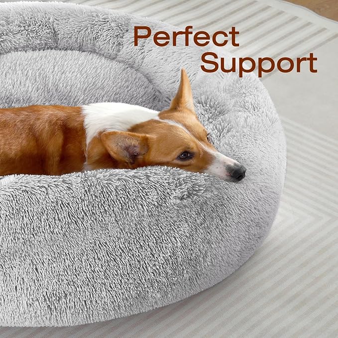 JOLLYVOGUE 23" Dog & Cat Bed, Calming Anti-Anxiety Pet Bed for Small Dogs, Fluffy Donut Cushion for Small and Medium Pets