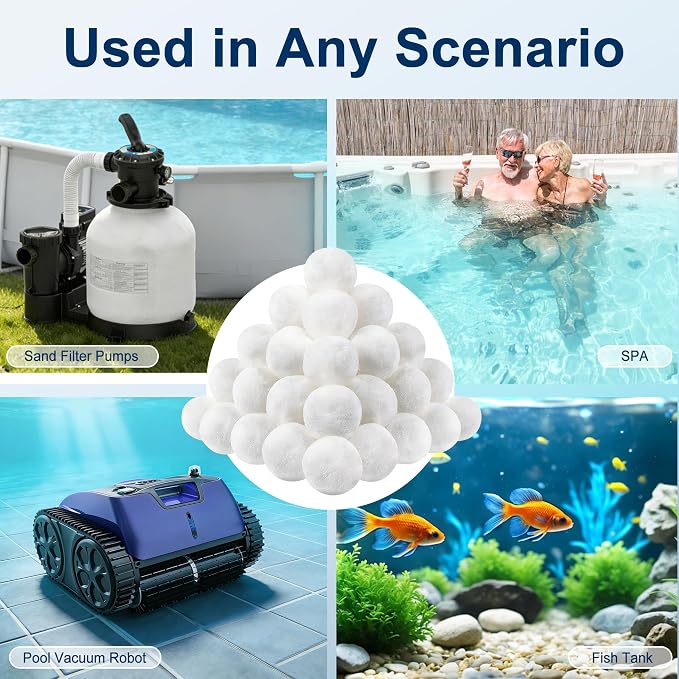 White Pool Filter Balls - 3.1 lbs Filter Balls for Sand Filter | Replaces 100 lbs Pool Filter Sand, Easy to Clean, High Efficiency Pool Filter Media for Pools, Aquariums and Ponds