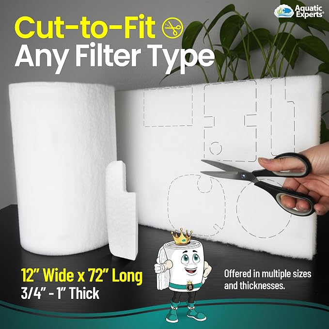 Aquatic Experts Aquarium Filter Floss for Fish Tank Filters - FilterFirst Aquarium Filter Pad - Media Roll for Crystal Clear Water, 3/4" - 1" Thick (12 Inch Wide, 72 Inch Long) (Pack of 2)